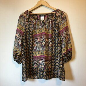 Style & Co. Tribal Paisley Print Semi Sheer Boho Blouse